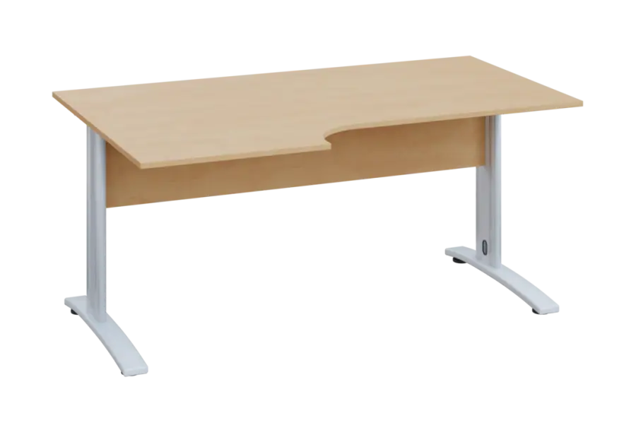 ERK 28 - 166 stůl kancelářský, rohový, levý, kovová podnož bílá, deska 25 mm, široký 1600 mm, bříza irská